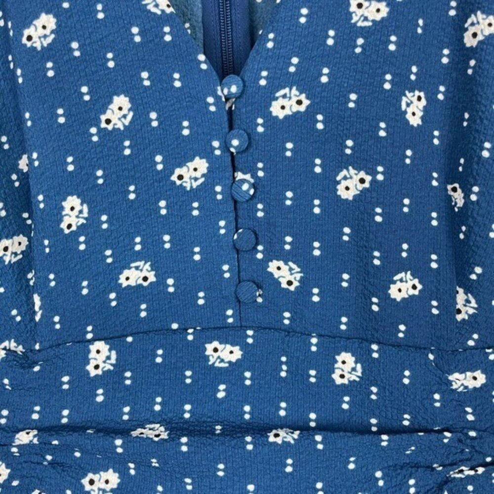 & Other Stories‎ Blue Floral Short Sleeve Lined A-Line Dress Size 10 - Picture 6 of 7